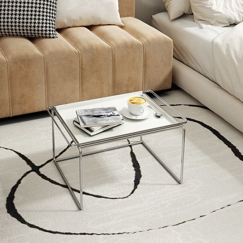 シルバー フレーム ホワイト トレイ 多機能 サイドテーブル | 70PARK