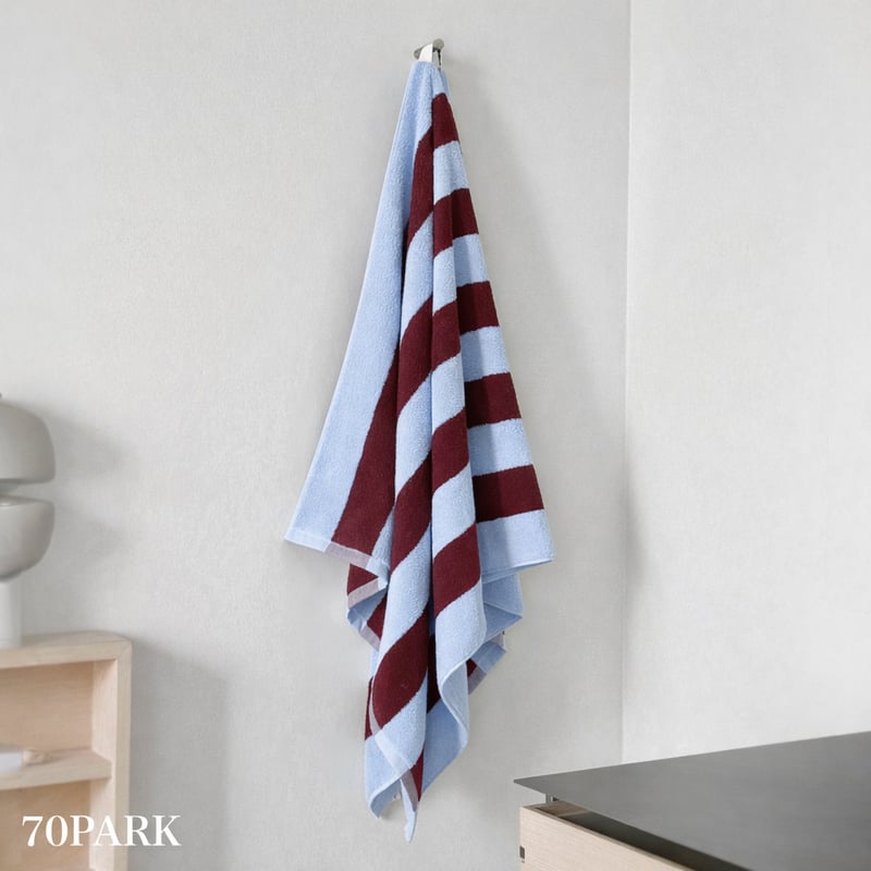 ワイド ストライプ カラフル バスタオル 全3色 綿 100% 吊り下げ