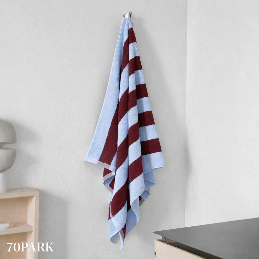ワイド ストライプ カラフル バスタオル 全3色 綿 100% 吊り下げ
