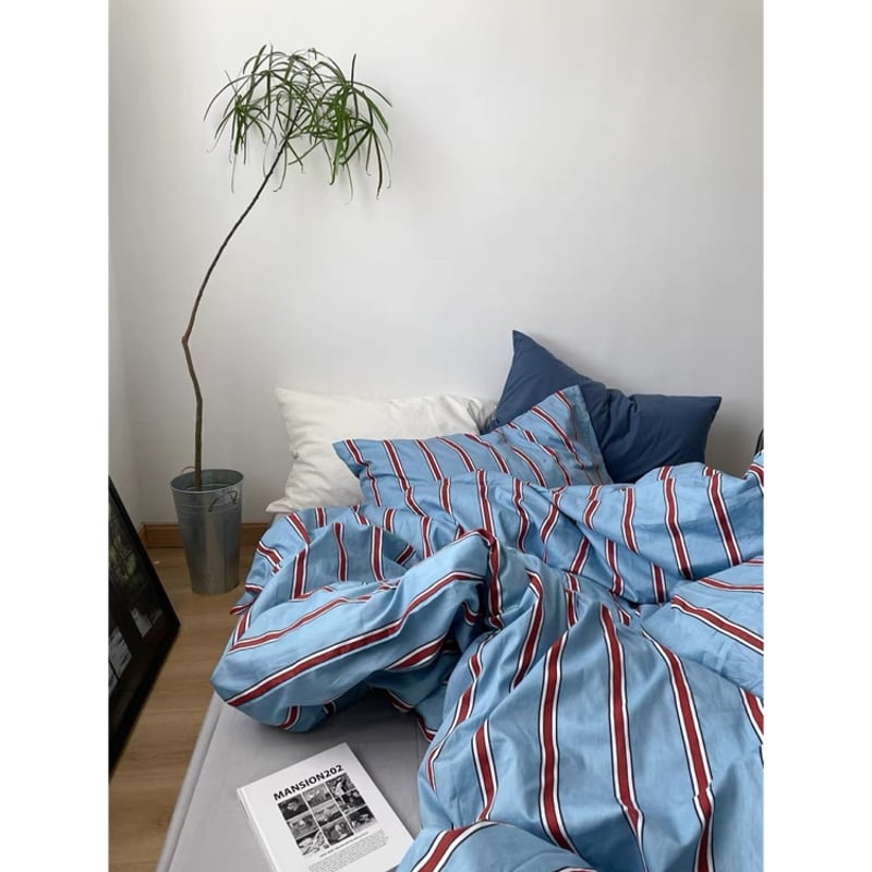 ブルー レッド ストライプ 布団カバーセット 全2種 ベッドカバー | 70PARK