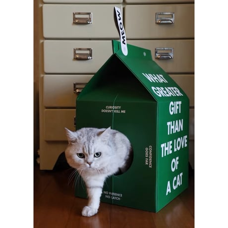 #グリーン パック型 キャットハウス 猫ハウス 爪とぎ ダンボールハウス
