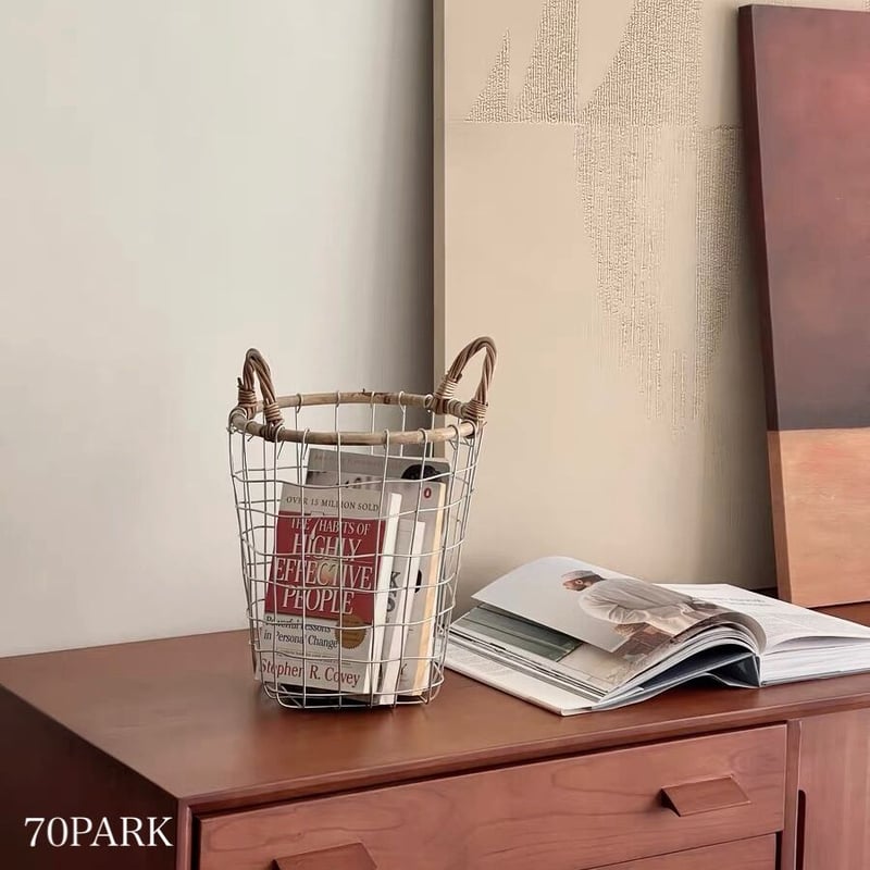 持ち手付き アイアン 縦長 バスケット 収納 カゴ | 70PARK