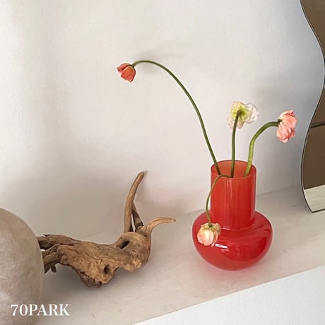 【即納】#レッド カラー ガラス フラワーベース 全2色 花瓶