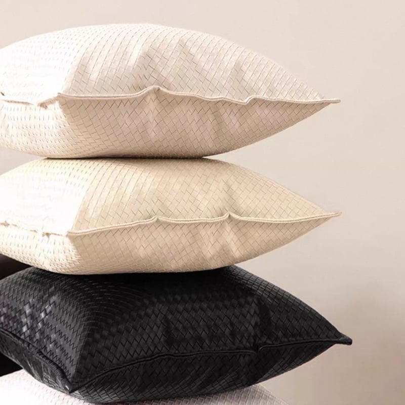 レザー 本革 カービング加工 クッション インテリア 編み込み レザー