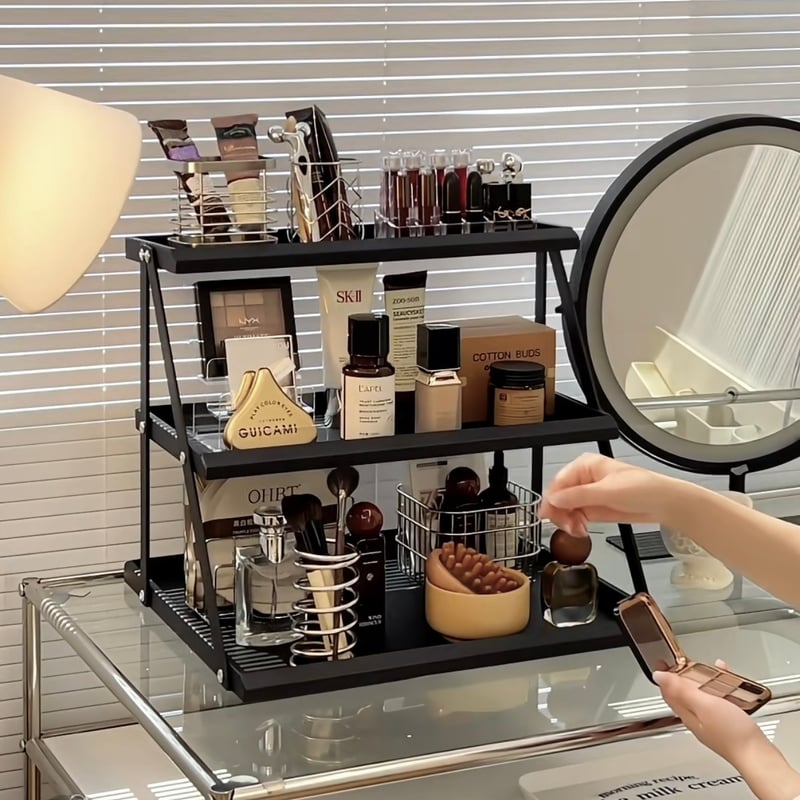 三段 香水 コスメ ディスプレイ アイアン 収納 オープン ラック 全2色