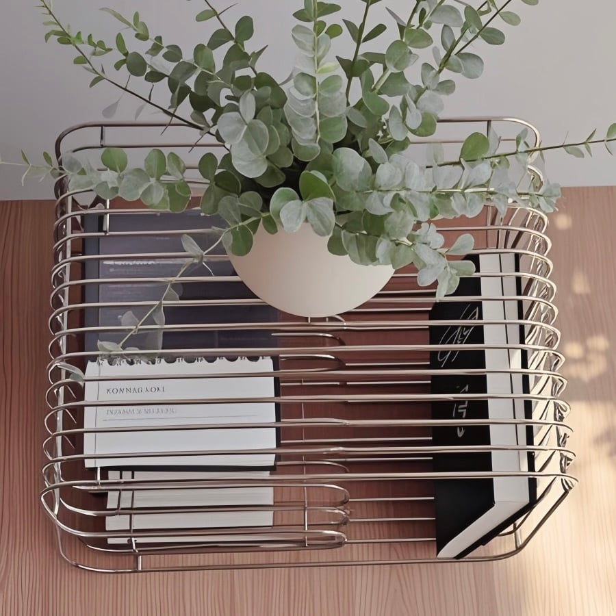 シルバー メタル N型 収納 ラック サイドテーブル マガジンラック