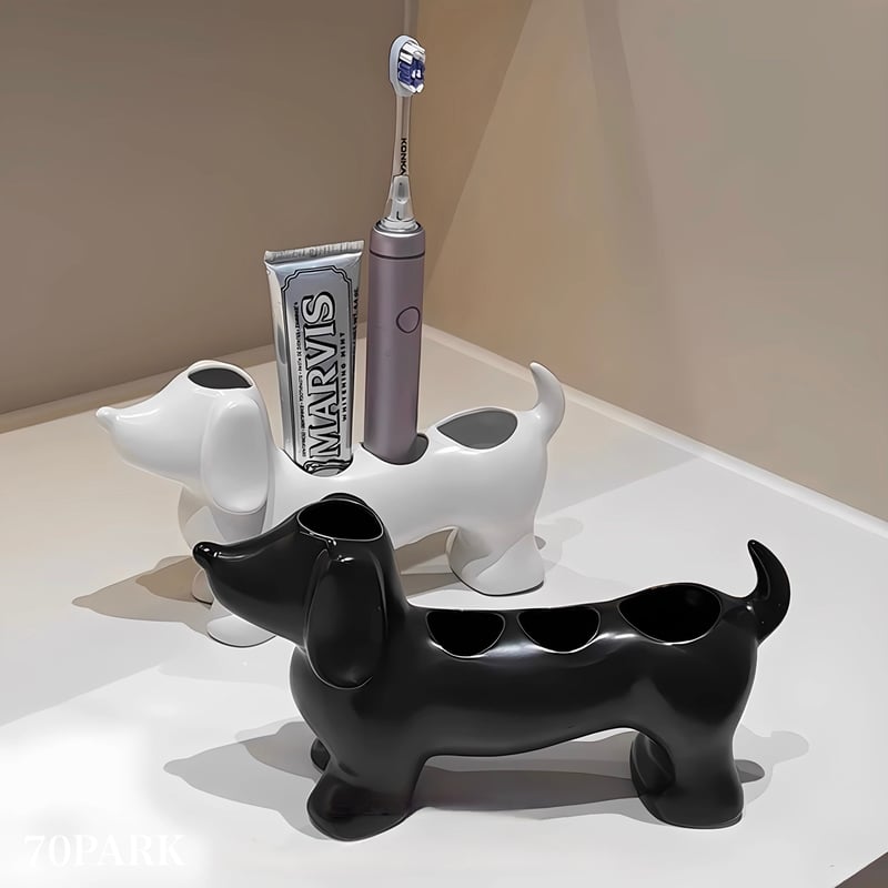 ダックスフンド モチーフ セラミック 歯ブラシスタンド 全3色 犬 収納