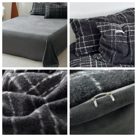 #グレー レトロ チェック柄 布団カバーセット 全2サイズ 冬用 厚手 ベッドカバー 寝具カバー