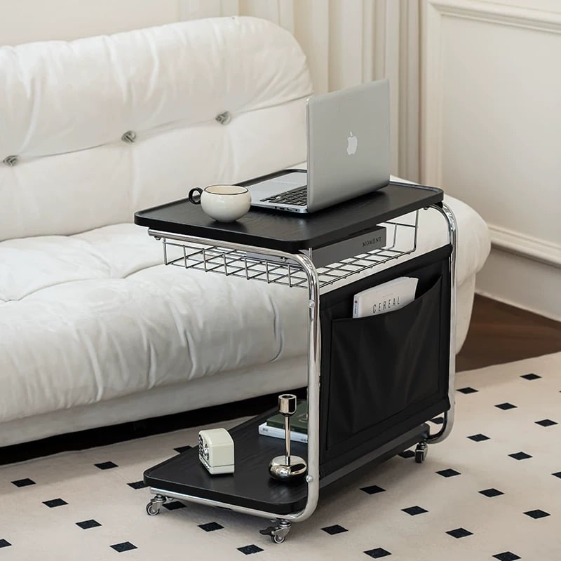 収納バッグ コの字型デザイン サイドテーブル キャスター付き キャスター付き コの字 ポケット 収納 二段 サイドテーブル 全2