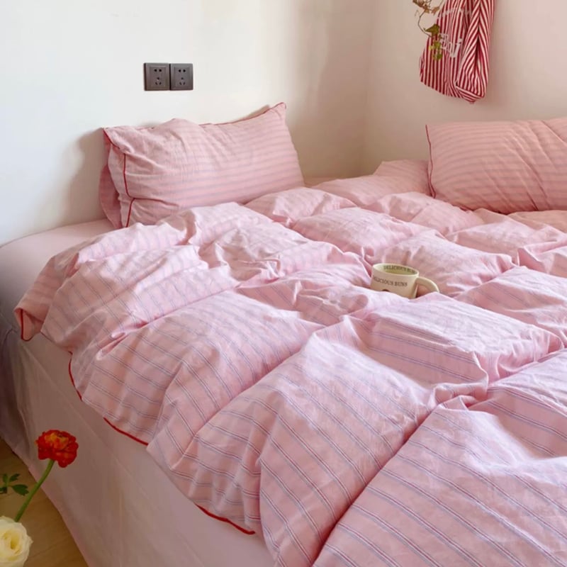 カラフル ストライプ コットン 布団カバーセット 全4色 ベッドカバー