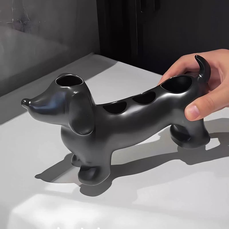 ダックスフンド モチーフ セラミック 歯ブラシスタンド 全3色 犬 収納