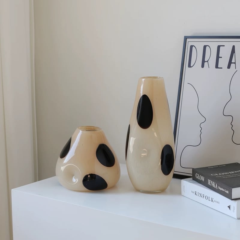 ブラック ドット ストライプ ガラス フラワーベース 全3種 花瓶