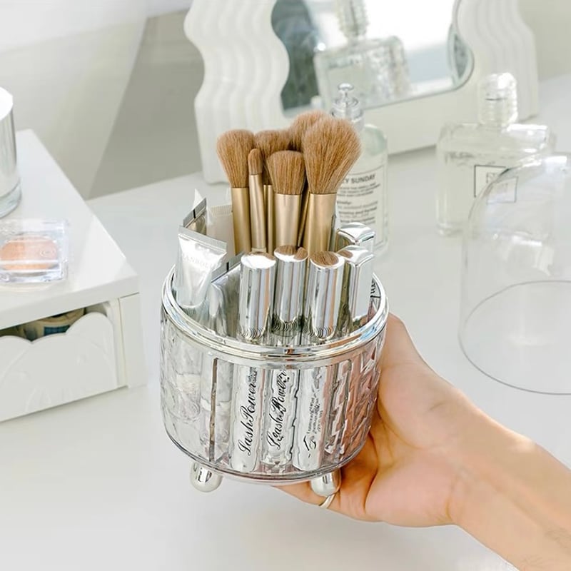 360度 回転 カバー付き クリア メイク ブラシスタンド ペン立て | 70PARK