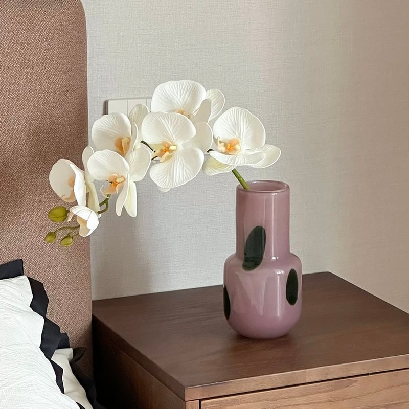 グリーン ドット ピンク ガラス フラワーベース 花瓶 | 70PARK