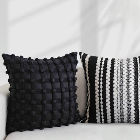 #ブラック ミックス クッションカバー 全2種 45×45 モノトーン