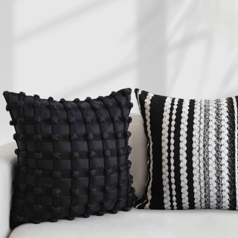 ブラック ミックス クッションカバー 全2種 45×45 モノトーン ブラック ミックス クッションカバー 全2種 45×45 モノトーン