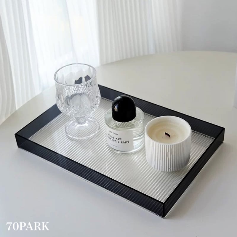 ブラック アクリル クリア ストライプ模様 トレイ 収納 | 70PARK