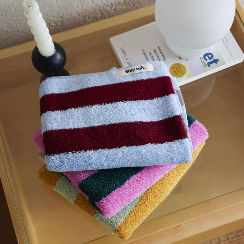 ワイド ストライプ カラフル フェイスタオル 全3色 綿 100% 吊り下げ