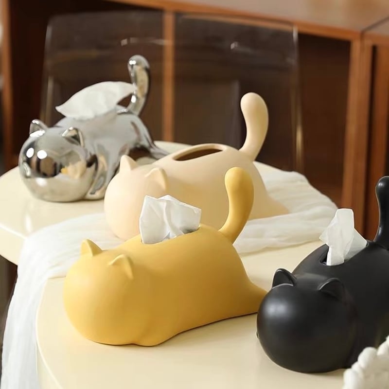 寝そべり キャット セラミック ティッシュケース 全4色 猫 ティッシュ