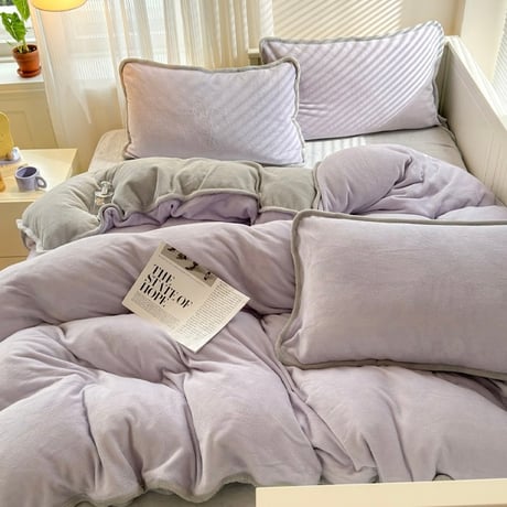 #ベルベット ツートーン 無地 冬用 布団カバーセット 全2サイズ