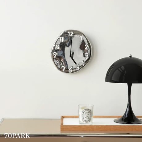 #シルバー セラミック 立体 文字盤 ラウンド クロック 全2色 壁掛け時計
