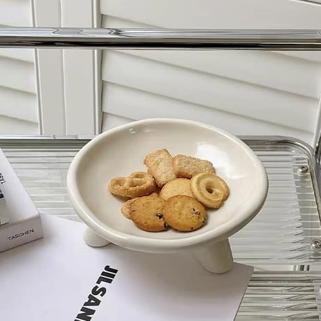 #脚付き セラミック ラウンド トレイ 全2色 プレート