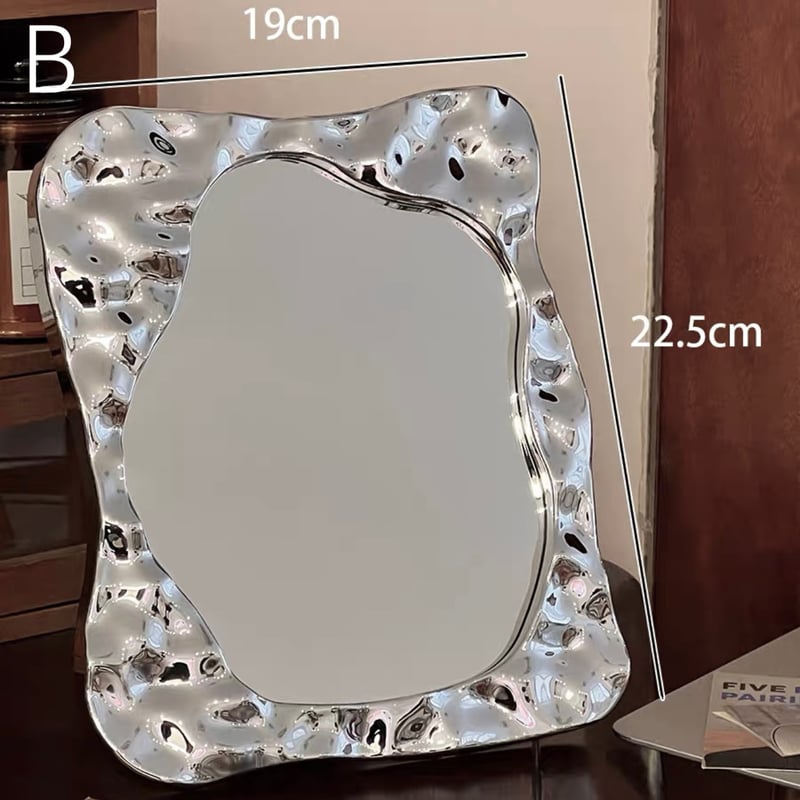 シルバー デコボコ 卓上 ミラー 全2種 鏡 トレイ | 70PARK