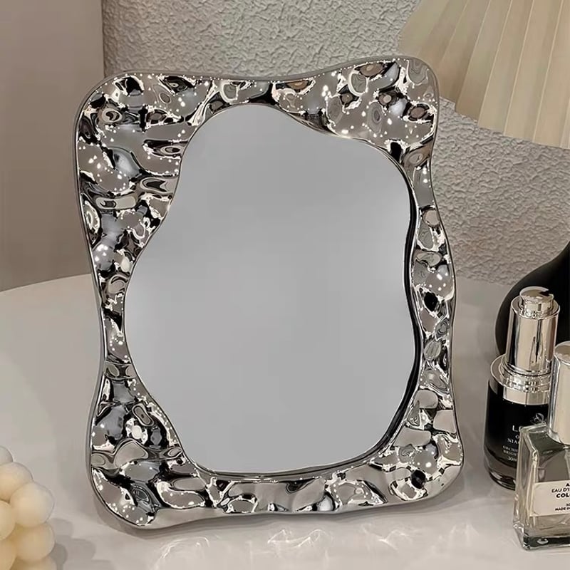 デコれるかがみ まとめ シルバー デコボコ 卓上 ミラー 全2種 鏡 トレイ | 70PARK