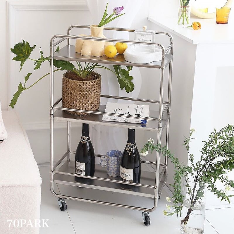 ステンレス製オフィスワゴン・ラック 幅25cm ステンレス スリム 収納 ラック ワゴン キャスター | 70PARK