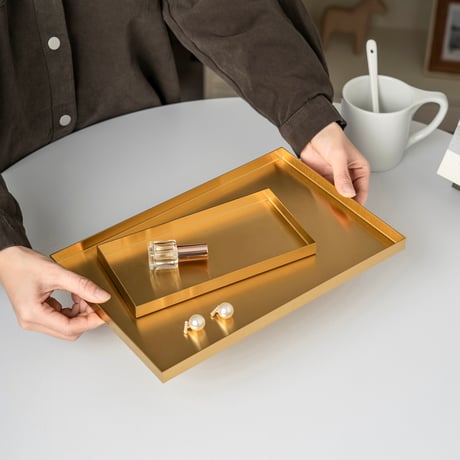 #ゴールド ステンレス 長方形 トレイ 全3サイズ アクセサリートレイ 収納