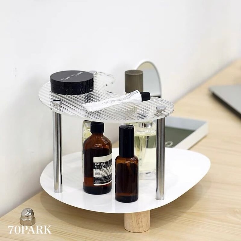 アクリル ウッド ウエーブ 二段 収納 ラック 全2色 トレイ | 70PARK