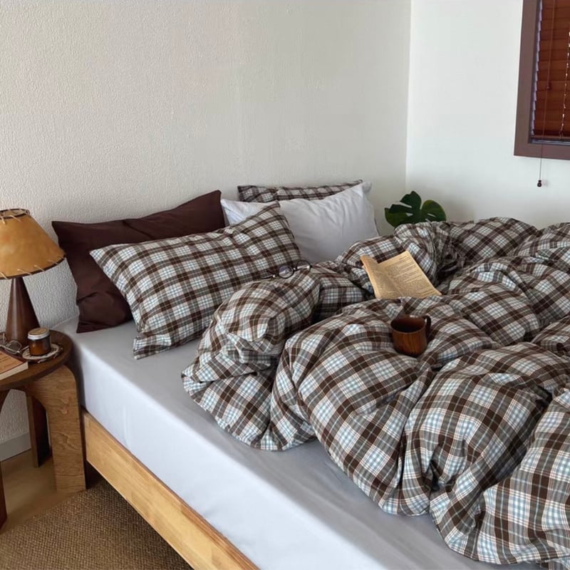 ブルー シーツ チェック柄 コットン 布団カバーセット 全3種 オール