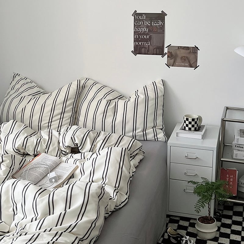 ストライプデザイン布団カバーセット グレー ダブル ストライプ 布団カバーセット 全2種 ベッドカバー | 70PARK