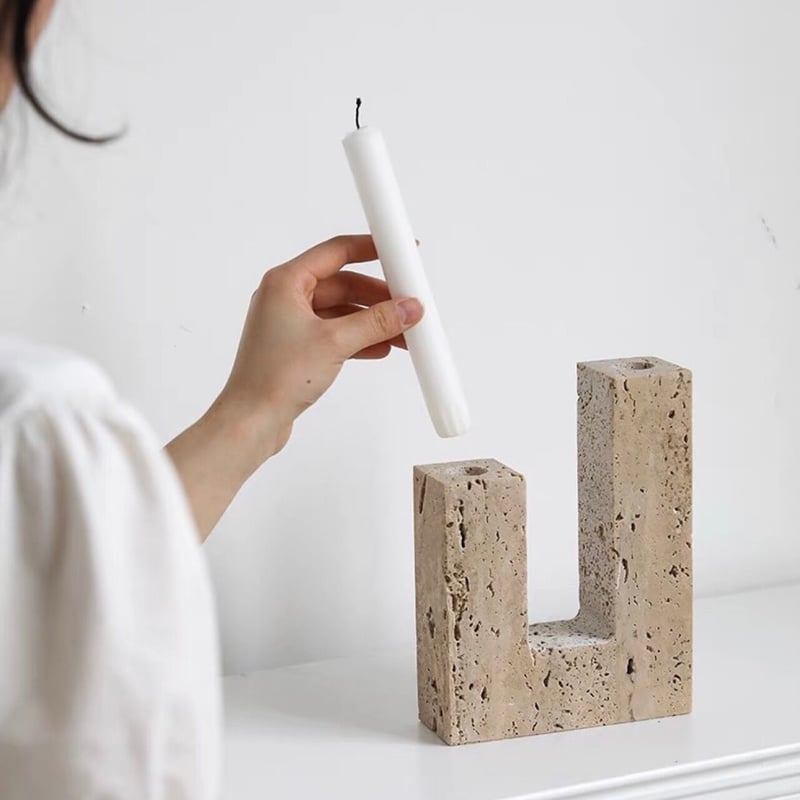 トラバーチン U字 キャンドルホルダー 大理石 オブジェ | 70PARK