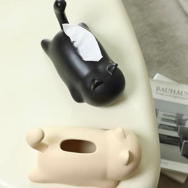 即納】#寝そべり キャット セラミック ティッシュケース 全4色 猫