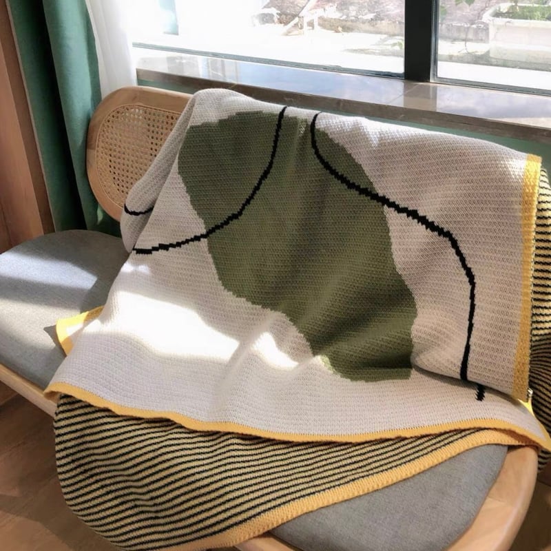 ニュアンス ウエーブ デザイン ニット ブランケット 120×160 膝掛け