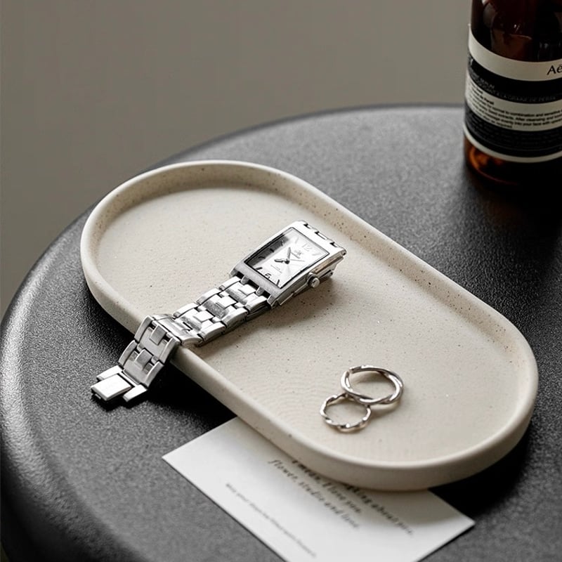 即納】#ナチュラル セラミック オーバル型 アクセサリー トレイ 小物