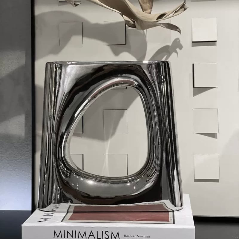 メタリック シルバー 穴あき セラミック フラワーベース 全2サイズ