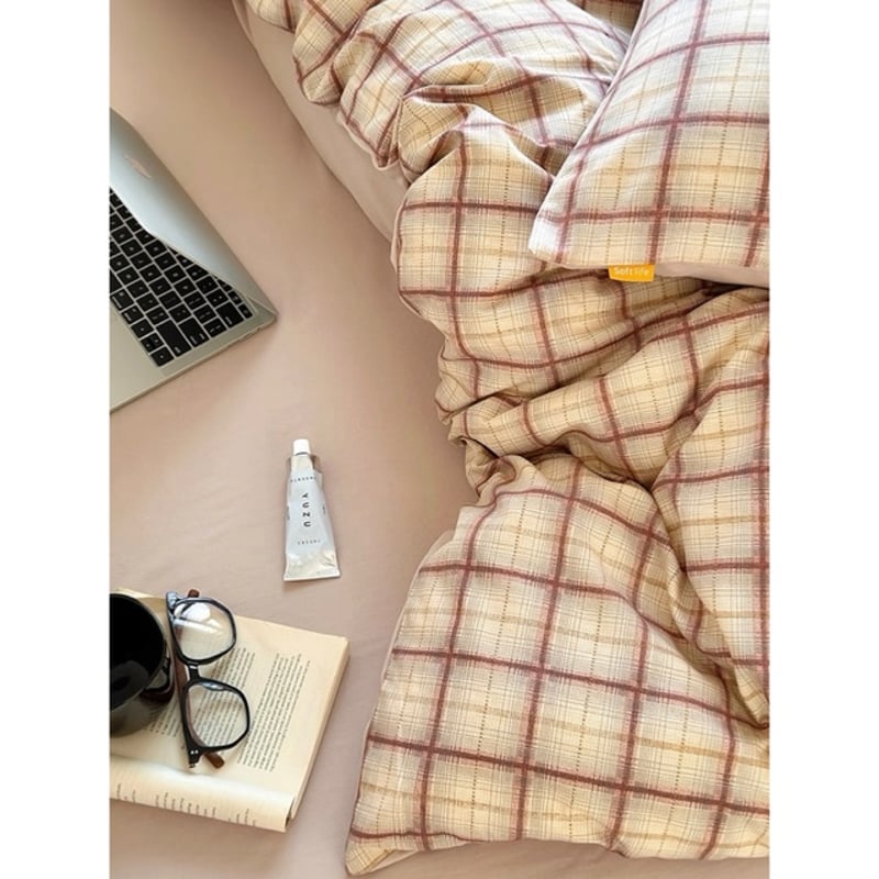 オレンジ ミックス チェック柄 布団カバーセット 全2サイズ オール