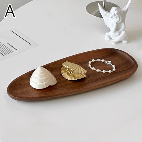 #ナチュラル ウッド カーブ トレイ 全2種 小物入れ アクセサリートレイ ブラウン
