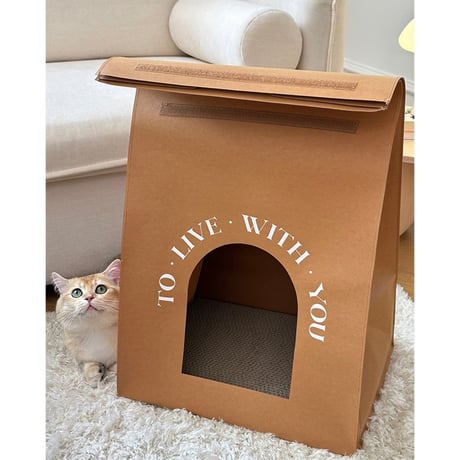 #ペーパーバッグ風 キャットハウス 全2色 猫ハウス 爪とぎ ハウス 折りたたみ