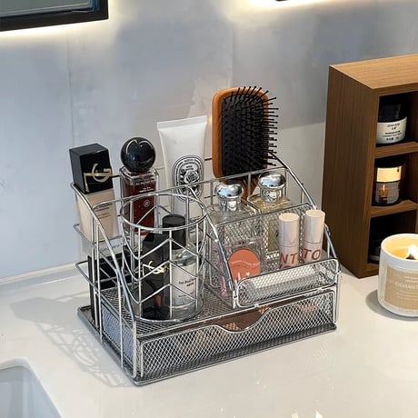 #スチール メッシュ 引き出し コスメ 収納 マルチ ラック シルバー