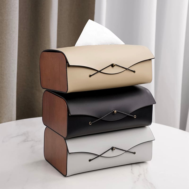 サイド ウッド フェイクレザー シンプル ティッシュケース 全3色 | 70PARK