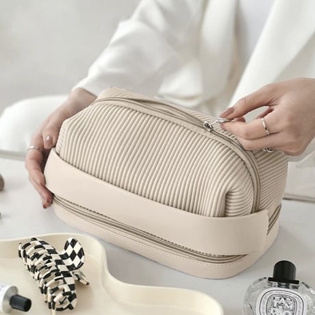 #大容量 二層 コスメ 収納 ポーチ トラベルポーチ