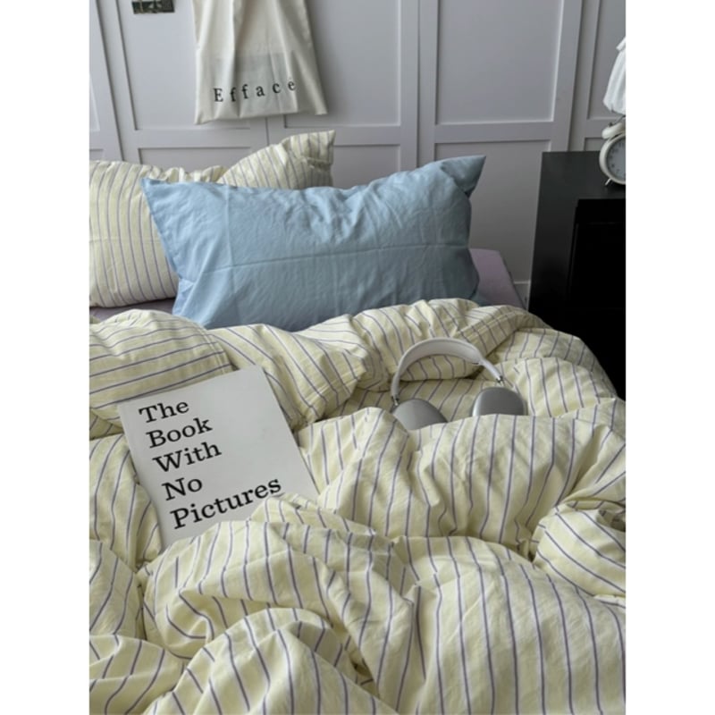 新品未開封　HAY ÉTÉ DUVET 布団カバー ダブル　イエロー ストライプ ステッチ カラー ストライプ コットン 布団カバーセット 全4色
