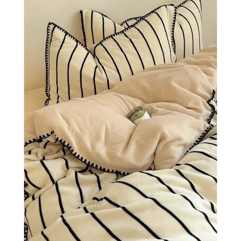ストライプ ステッチ ベルベット調 冬用 布団カバーセット 全2色 | 70PARK