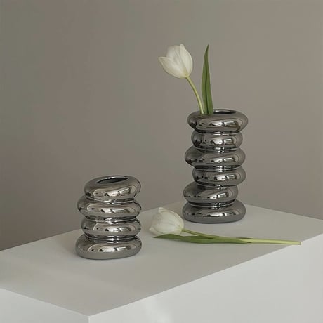 #シルバーカラー セラミック フラワーベース 全2種 花瓶