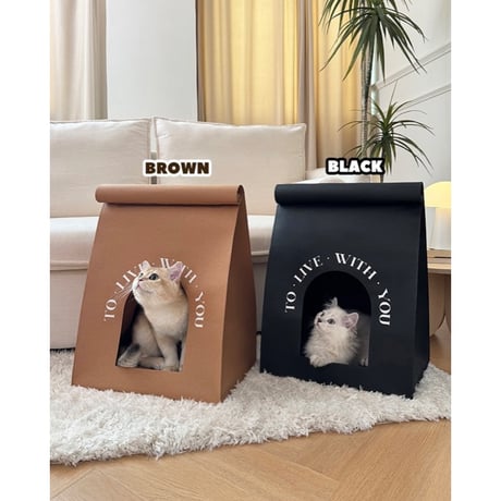#ペーパーバッグ風 キャットハウス 全2色 猫ハウス 爪とぎ ハウス 折りたたみ