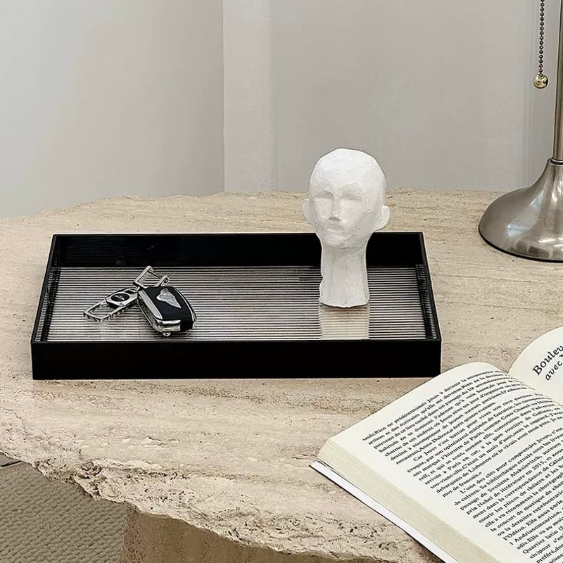 ブラック アクリル クリア ストライプ模様 トレイ 収納 | 70PARK