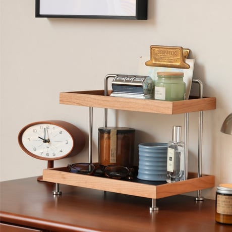#シルバー フレーム ウッド 二段 収納 ラック コスメ収納 マグカップラック